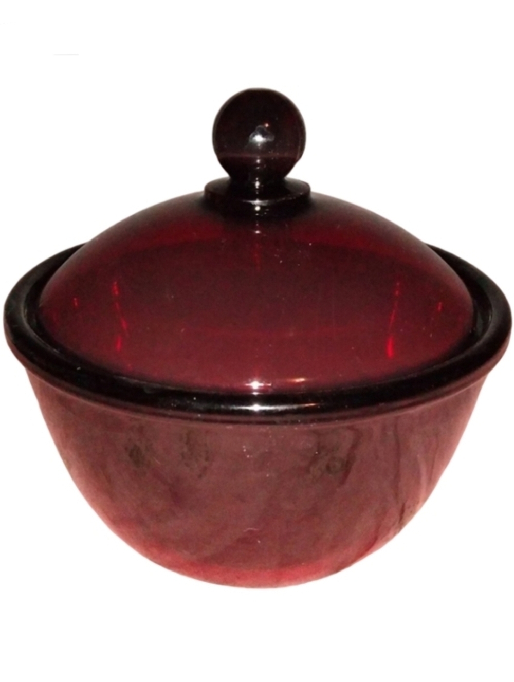 French Ruby Red Vintage Glass Lidded Candy Dish Nut Sugar Bowl Arcoroc France